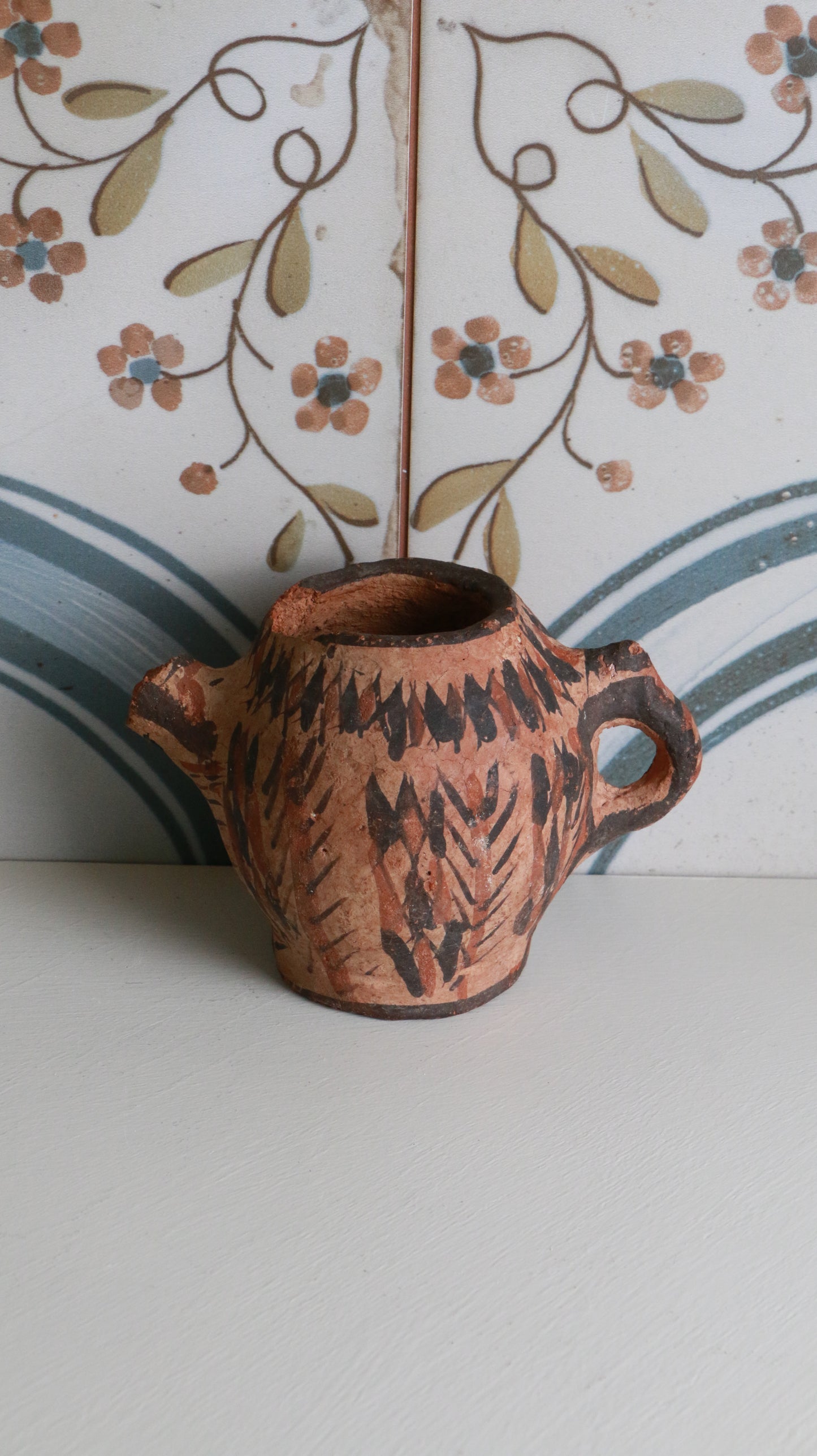 MARRAKESH EDIT - Antique Moroccan Terracotta Vessel with Hand-Painted Motifs