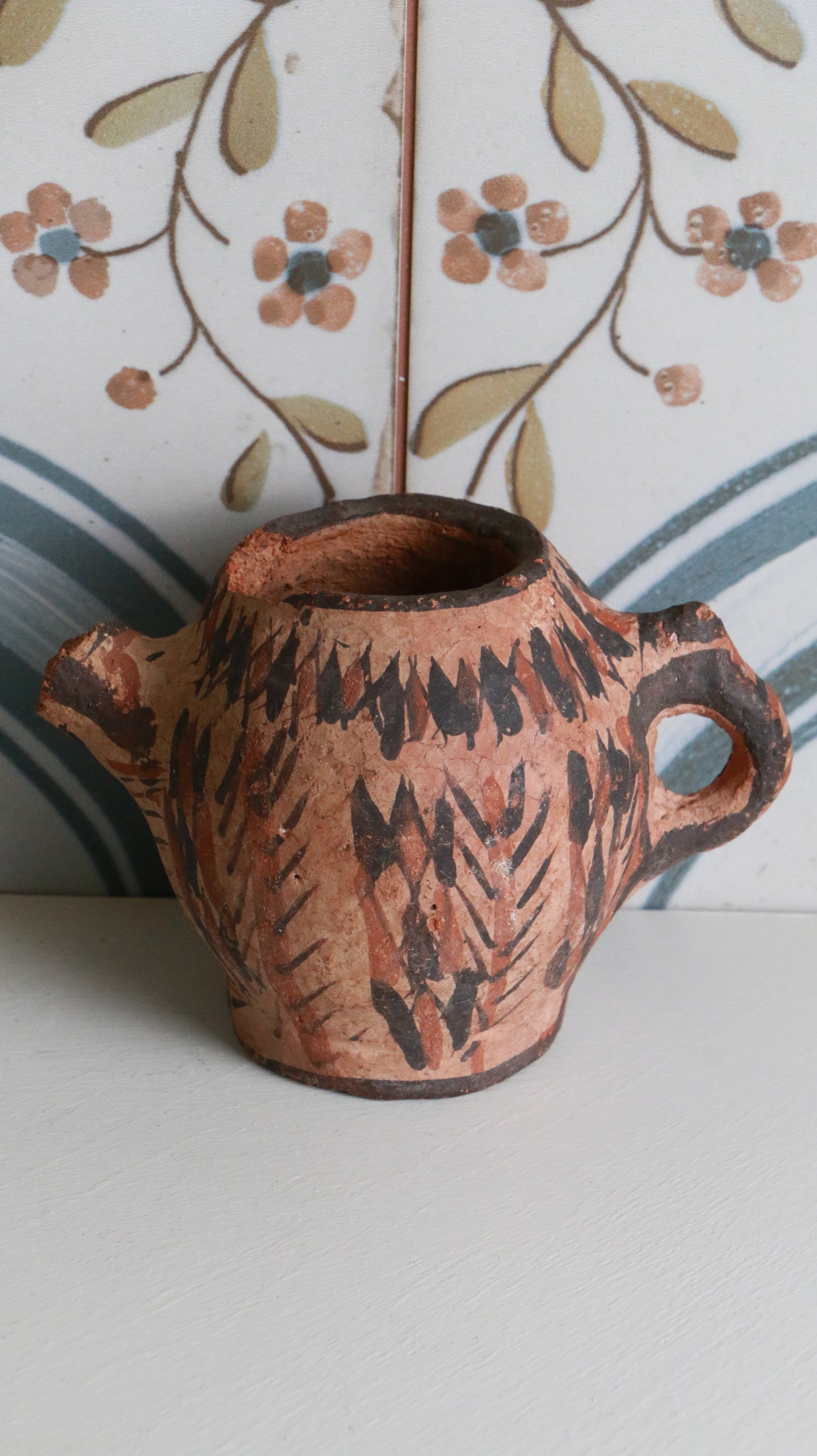 MARRAKESH EDIT - Antique Moroccan Terracotta Vessel with Hand-Painted Motifs