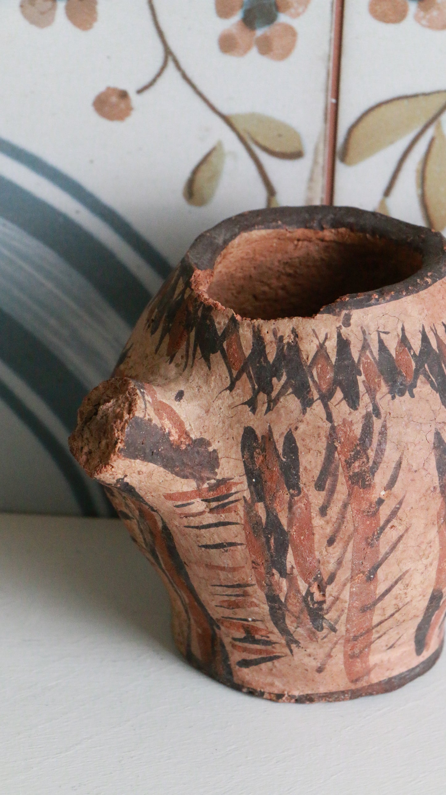 MARRAKESH EDIT - Antique Moroccan Terracotta Vessel with Hand-Painted Motifs