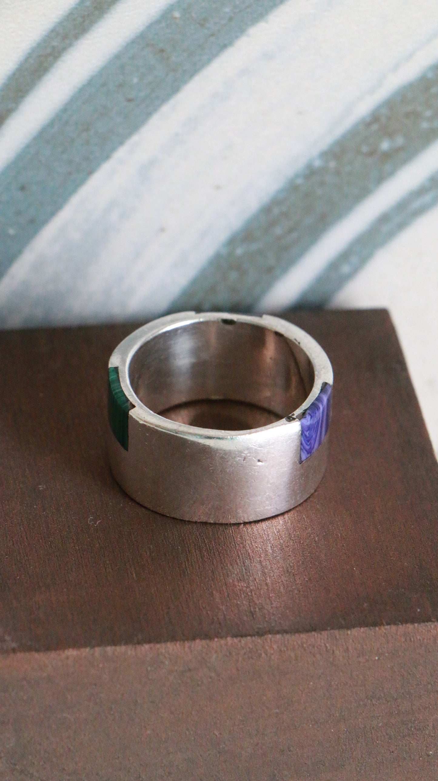 MARRAKESH EDIT - Vintage Inlay Sterling Silver Band with Multicolour Gemstone Mosaic