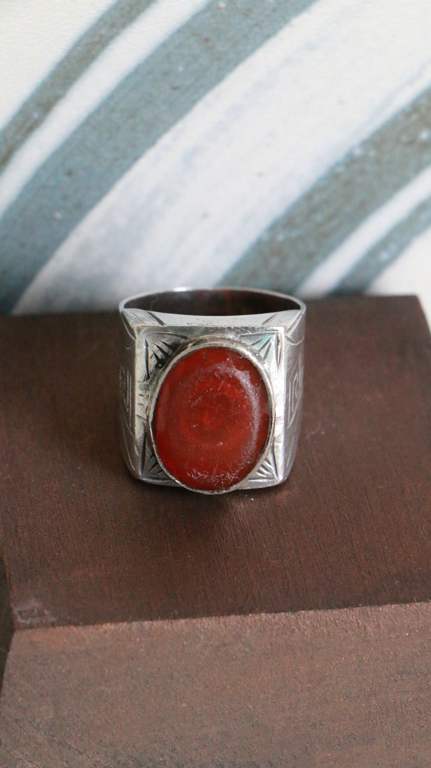 MARRAKESH EDIT - Antique Moroccan Berber Silver Ring with Carnelian Stone