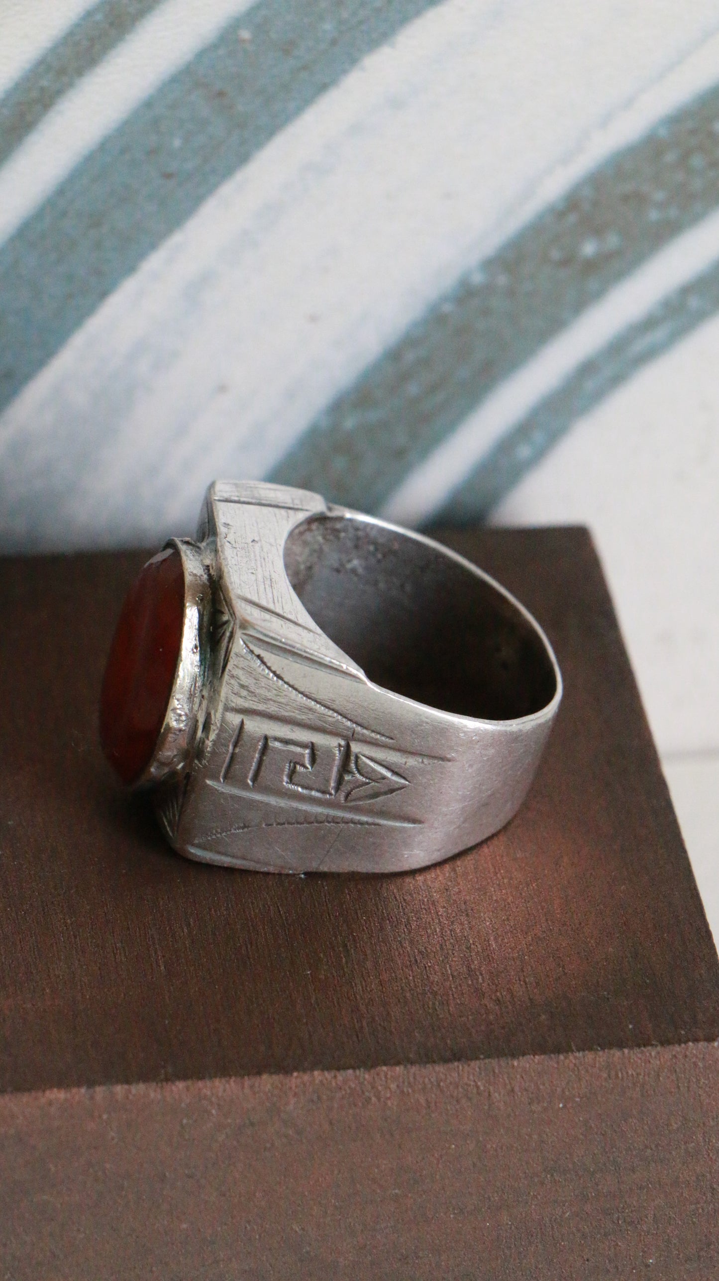 MARRAKESH EDIT - Antique Moroccan Berber Silver Ring with Carnelian Stone