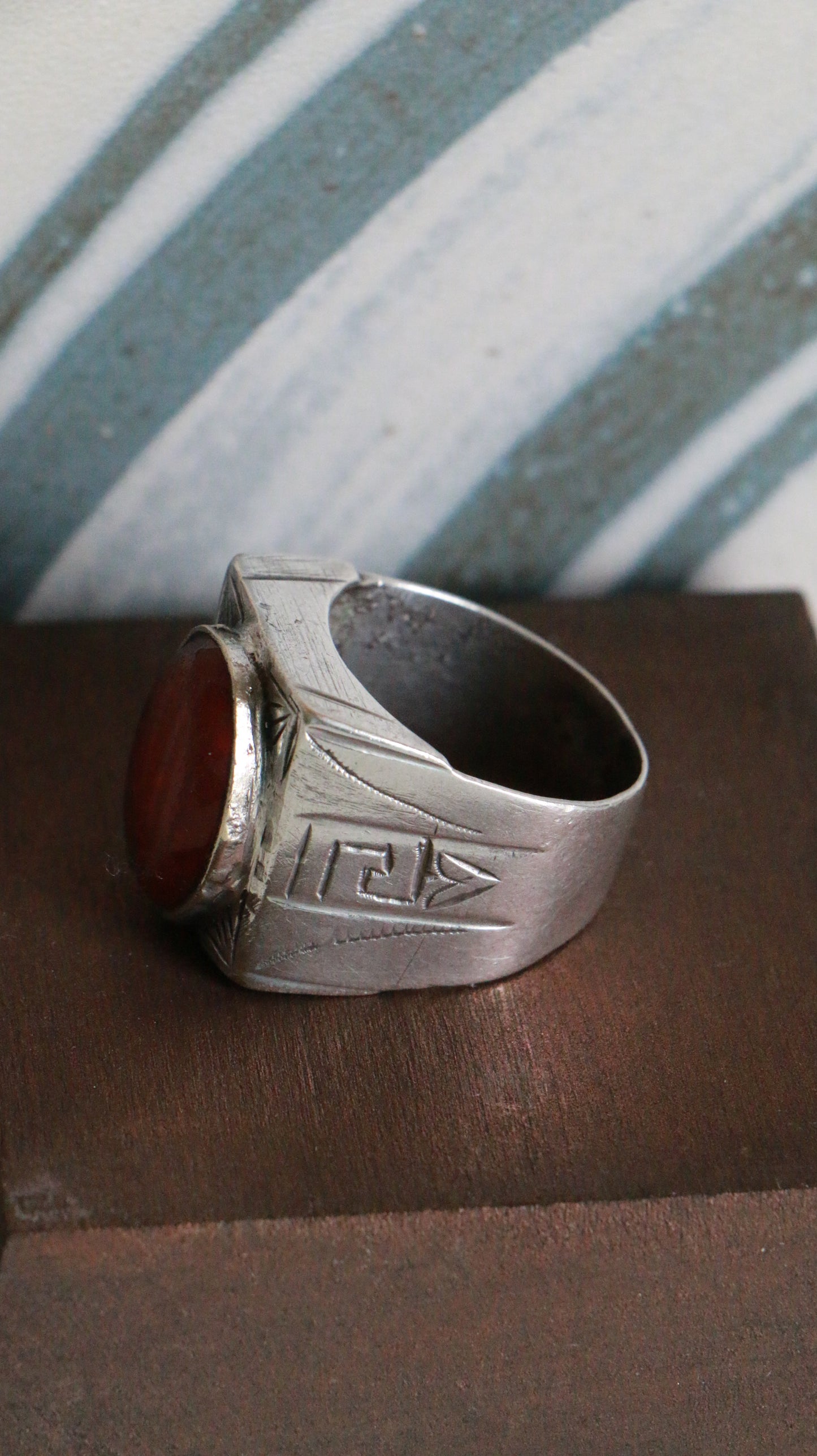 MARRAKESH EDIT - Antique Moroccan Berber Silver Ring with Carnelian Stone