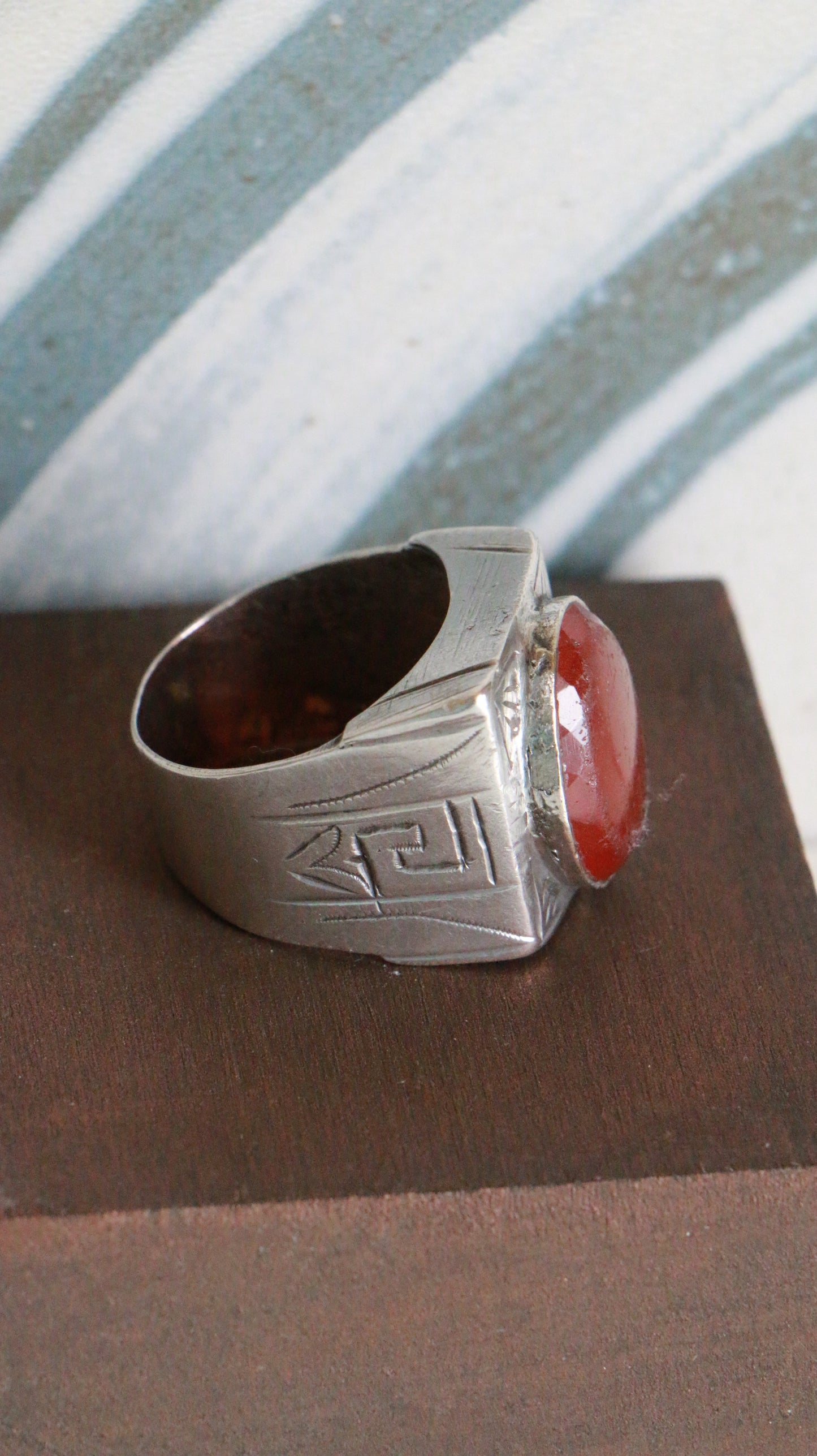 MARRAKESH EDIT - Antique Moroccan Berber Silver Ring with Carnelian Stone