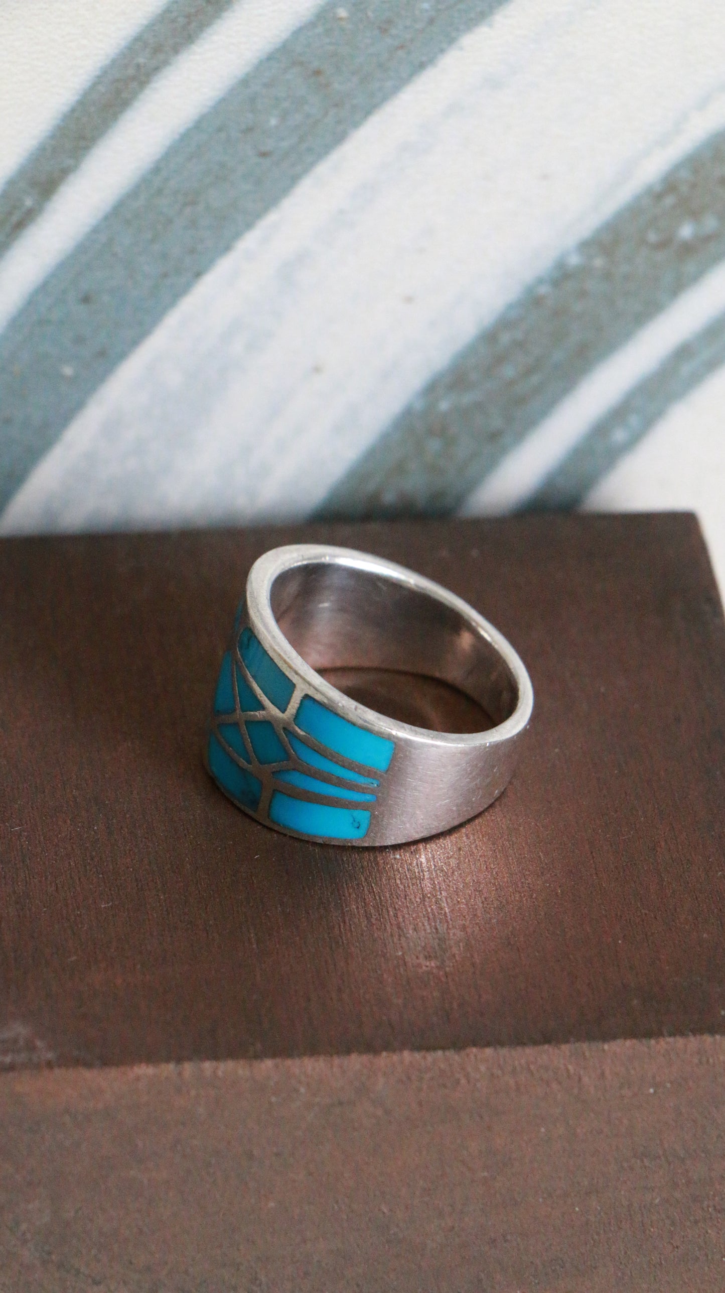 MARRAKESH EDIT - Vintage Sterling Silver Ring with Mosaic Turquoise Inlay