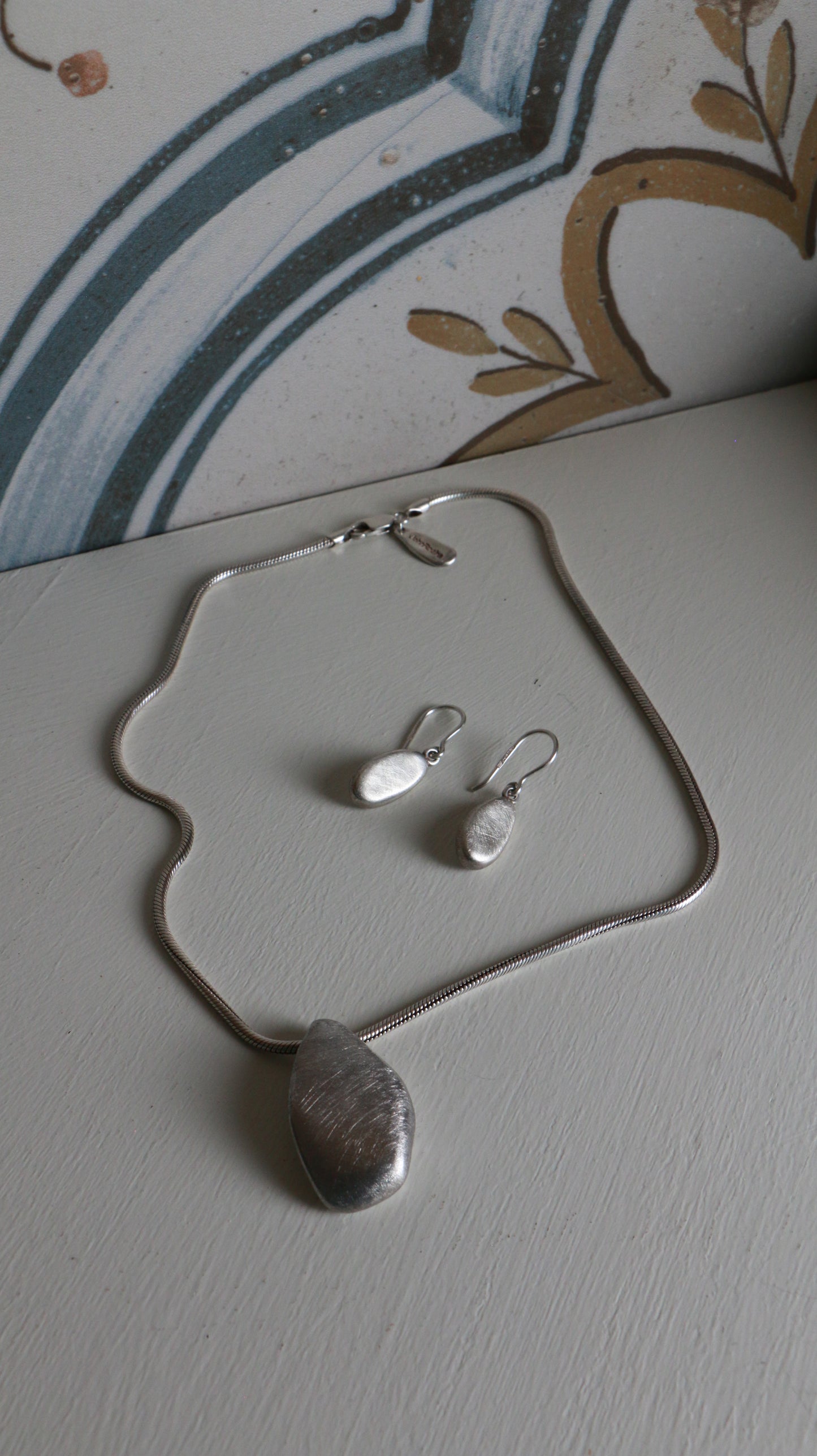 Vintage John Rocha Brushed Sterling Silver Pendant & Earring Set