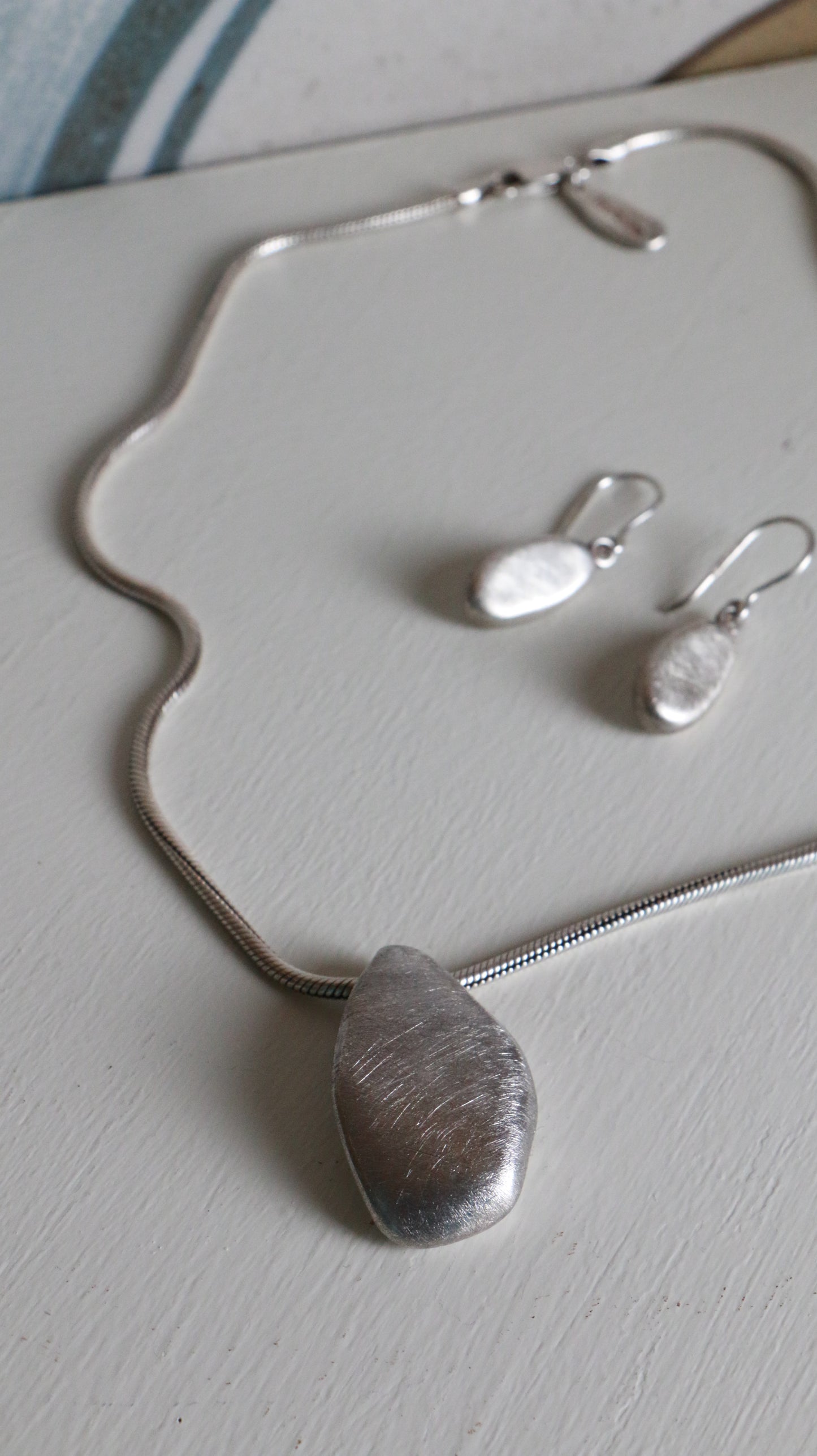 Vintage John Rocha Brushed Sterling Silver Pendant & Earring Set