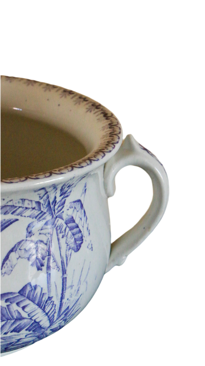 Antique Blue & White Chamber Pot with Bird & Foliage Design