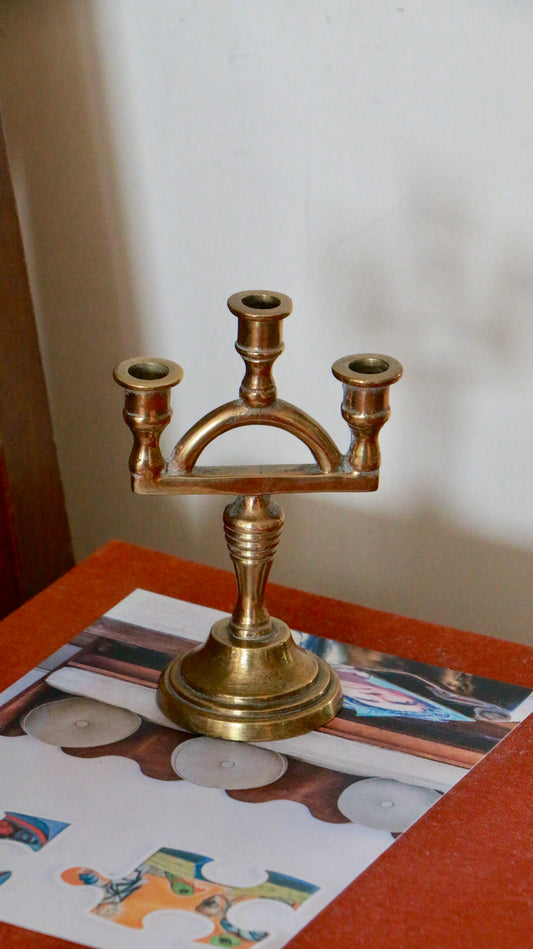 RARE Miniature Brass Three Arm Candelabra