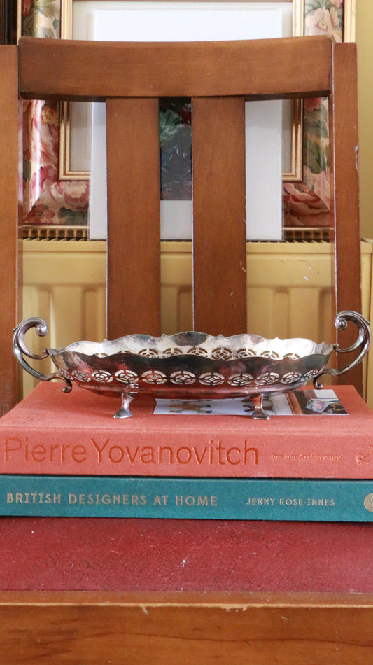 Vintage Silver-Plated Pierced Dish with Handles (EJW 1844–1949)