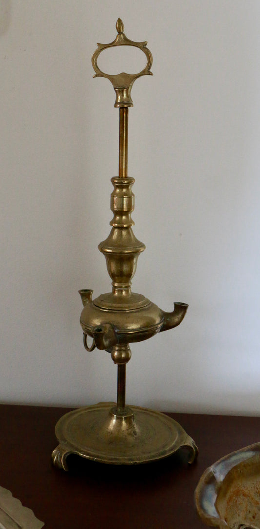 Vintage Brass Oil Lamp with Claw Feet