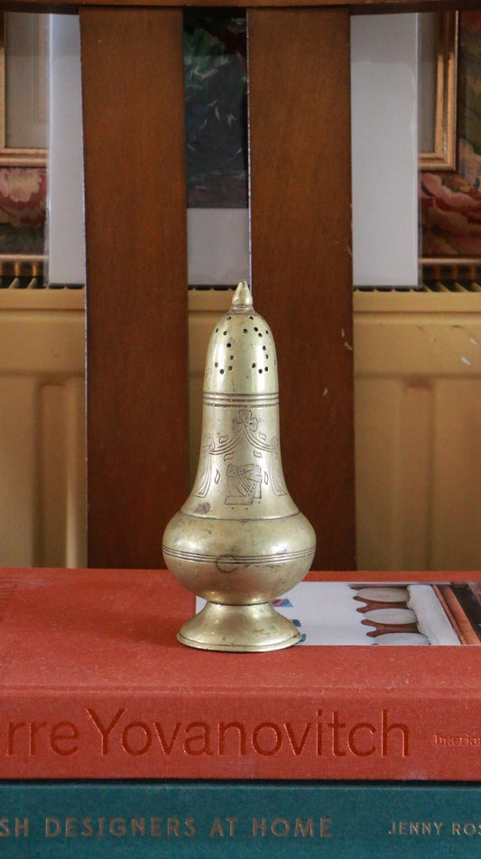 Antique Brass Sugar Caster with Etched Design