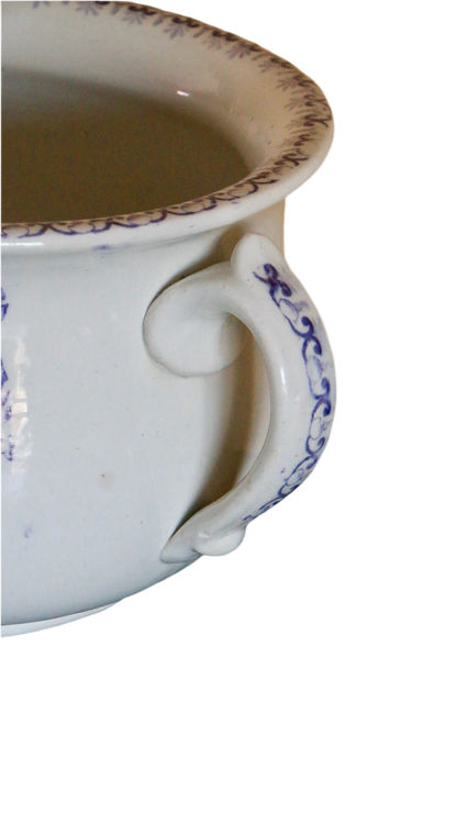 Antique Blue & White Chamber Pot with Bird & Foliage Design