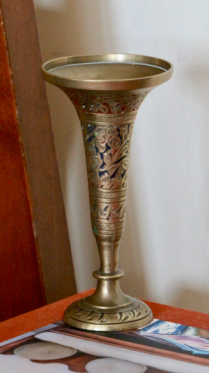 Vintage Etched Brass Bud Vase