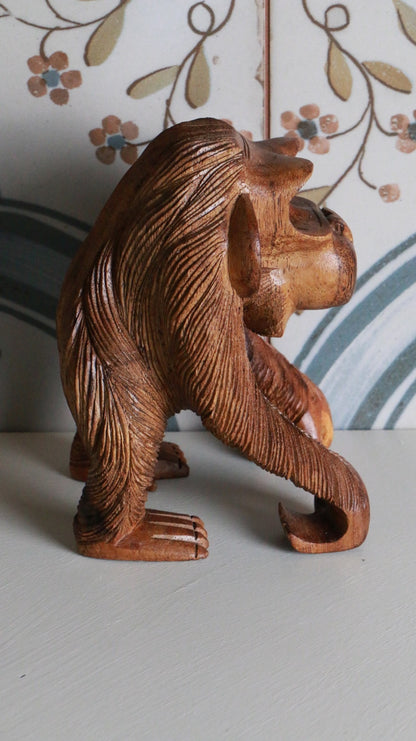 Hand-Carved Vintage Wooden Chimpanzee