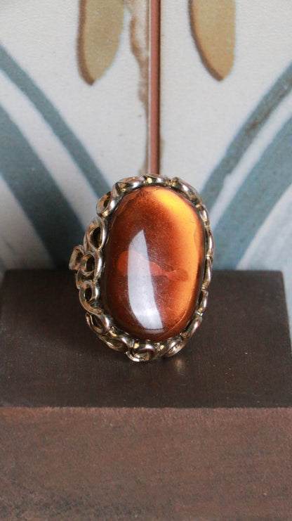 Vintage Amber Costume Ornate Statement Ring