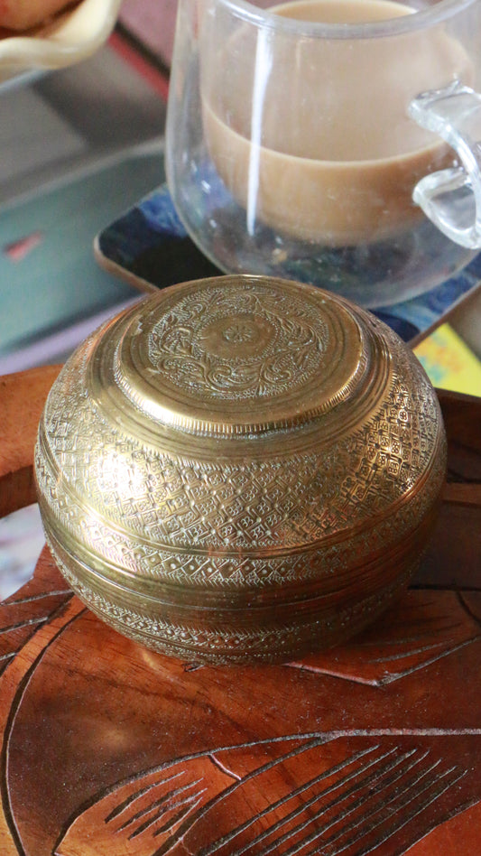 Vintage Engraved Brass Lidded Trinket Box