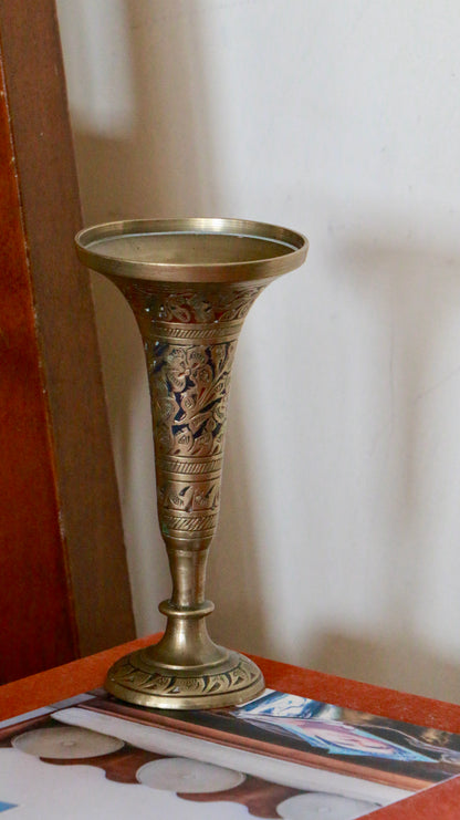 Vintage Etched Brass Bud Vase