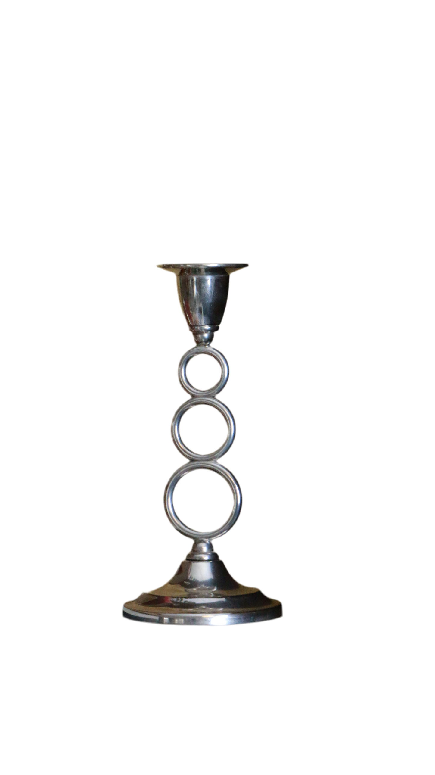 Pair of Mid Century IANTHE Signed Silver Candle Holders with Hoop Design