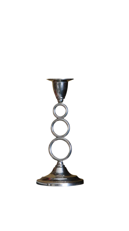 Pair of Mid Century IANTHE Signed Silver Candle Holders with Hoop Design