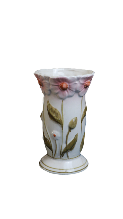 Hand-Painted Floral Ceramic Vase with Sculpted Flowers