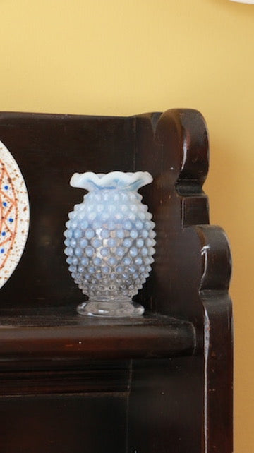 Vintage Fenton Opalescent Blue Hobnail Glass Vase