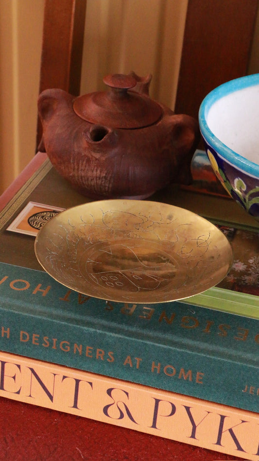 Vintage Chinese Brass Dish with Engraved Fish Motif