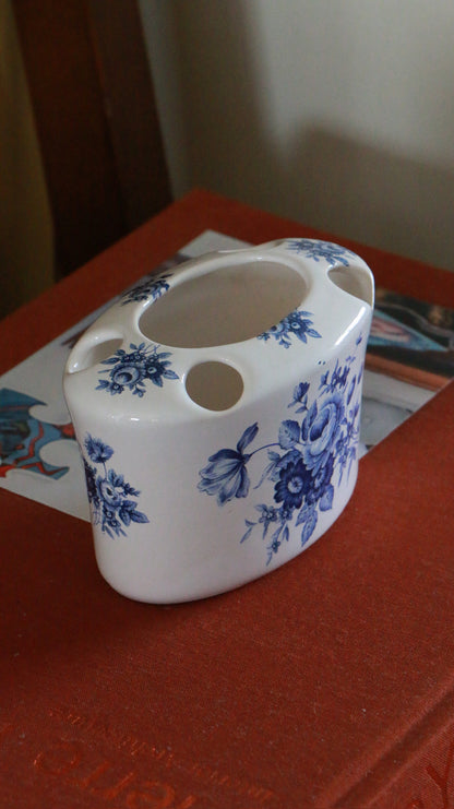 Vintage Southfields Blue & White Ceramic Flower Brick Vase