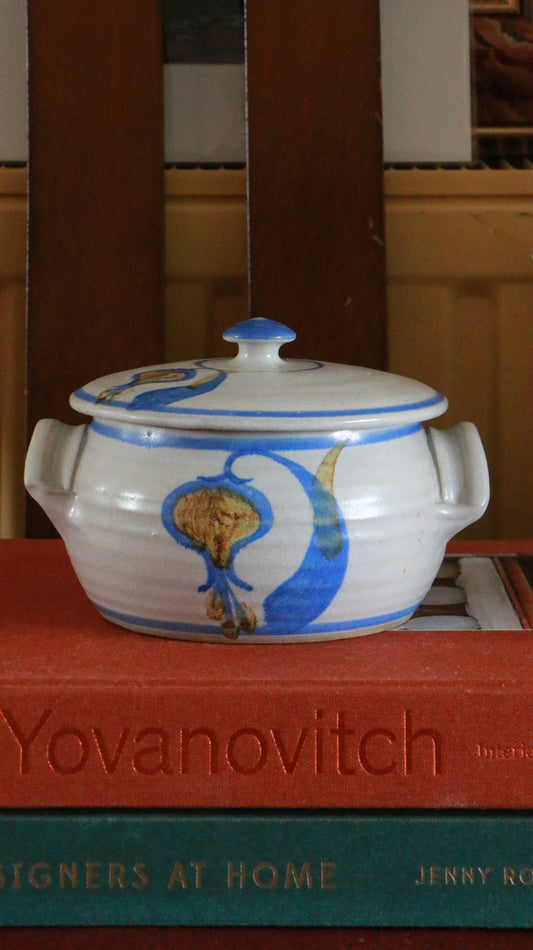 Vintage Hand Painted Lidded Ceramic Pot with Handles