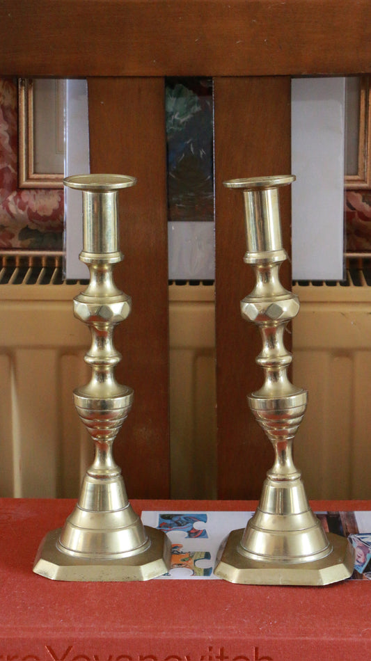 Pair of Vintage Beehive Brass Candlesticks