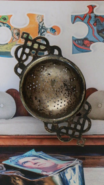 Vintage Silver-Plated Tea Strainer with Ornate Handles