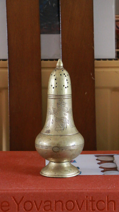 Antique Brass Sugar Caster with Etched Design
