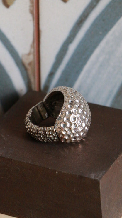 Textured Silver-Tone Modernist Dome Ring