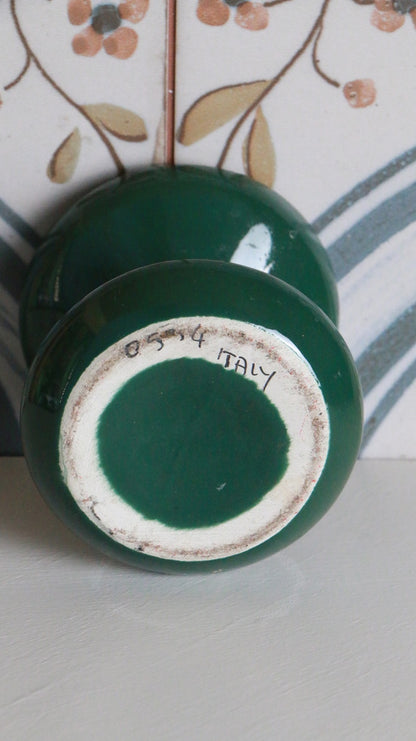 Vintage Italian Green Ceramic Candlestick - Hand Painted 1970s