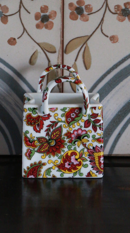 Vintage Miniature Ceramic Bag Floral Pattern