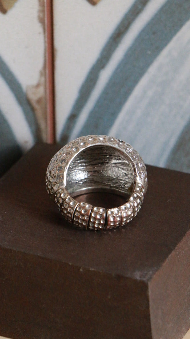 Textured Silver-Tone Modernist Dome Ring