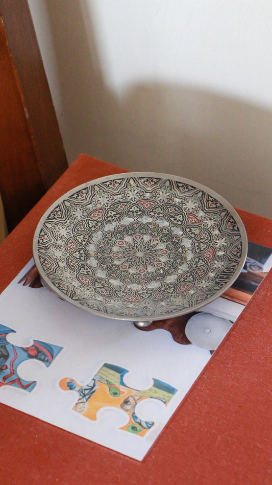 Vintage Engraved Brass Pedestal Dish