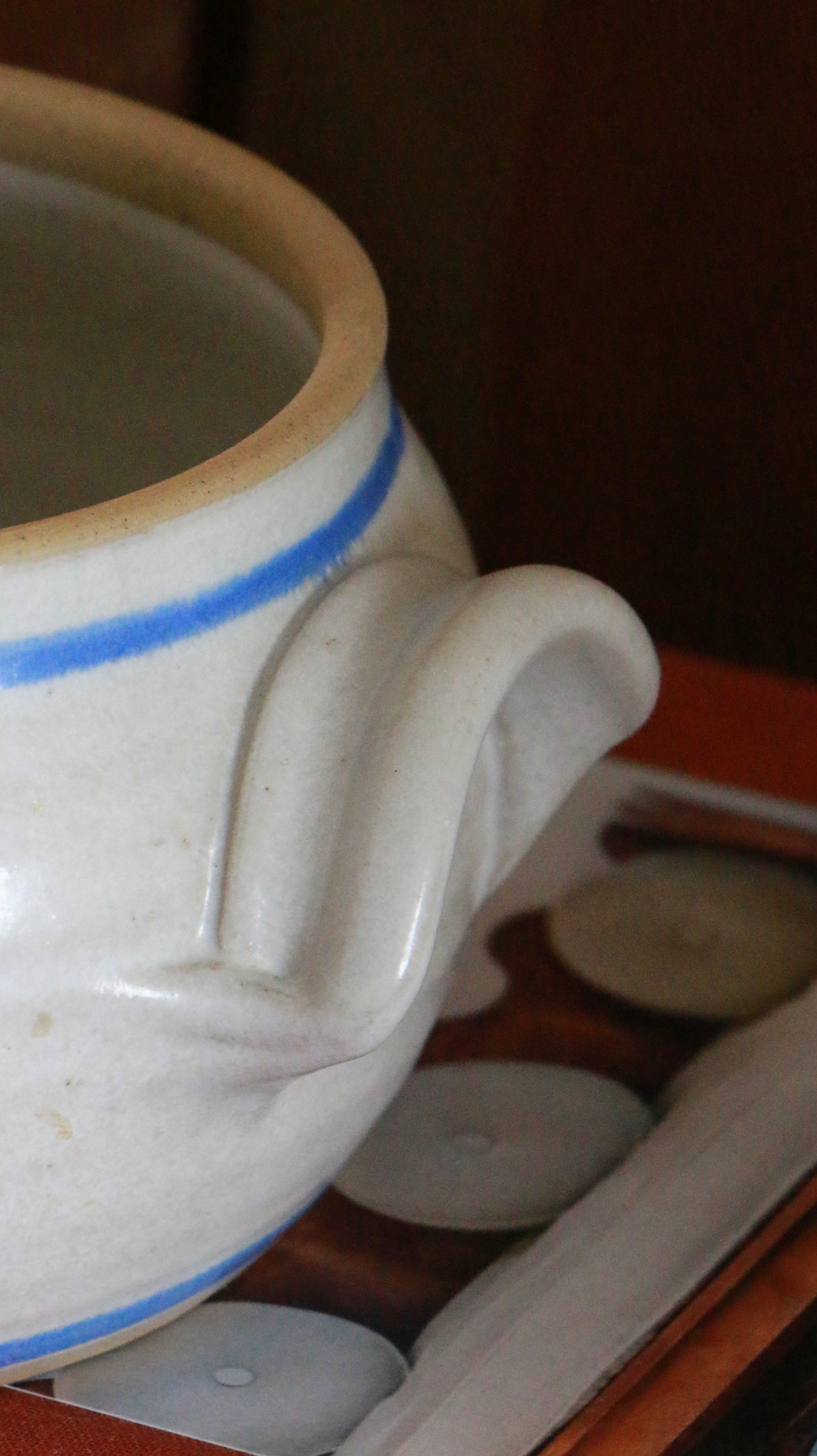 Vintage Hand Painted Lidded Ceramic Pot with Handles