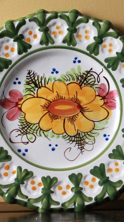 Hand-Painted Vintage Ceramic Wall Plate – Floral Folk Art
