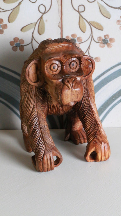 Hand-Carved Vintage Wooden Chimpanzee