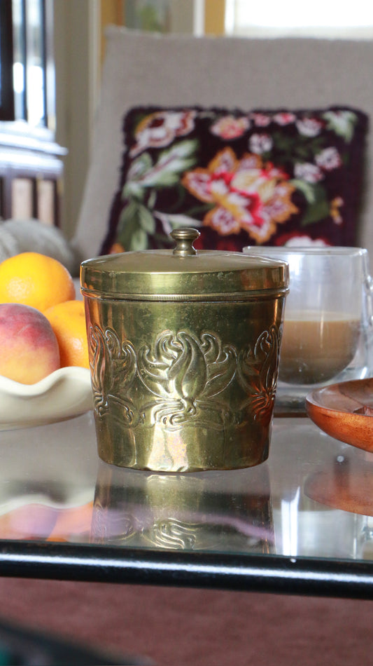 Vintage Brass Lidded Canister with Floral Motif