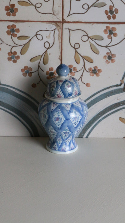 Vintage Blue and White Pastel Floral Lidded Jar