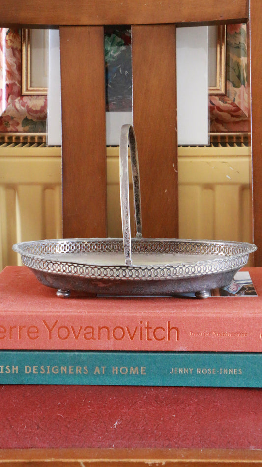 Vintage Silver-Plated Basket Dish with Handle