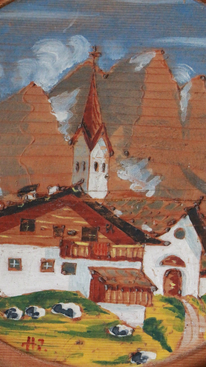 Vintage Hand-Painted Vintage Wooden Wall Plate – Alpine Scene