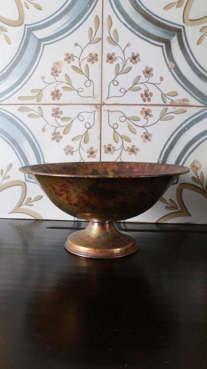 Vintage Copper Rustic Pedestal Bowl