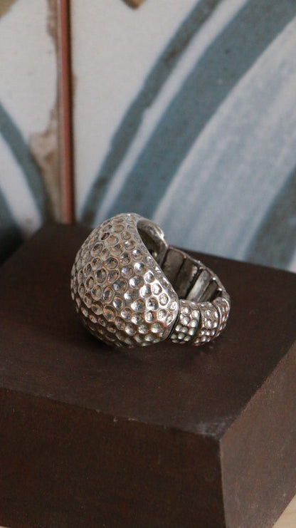 Textured Silver-Tone Modernist Dome Ring