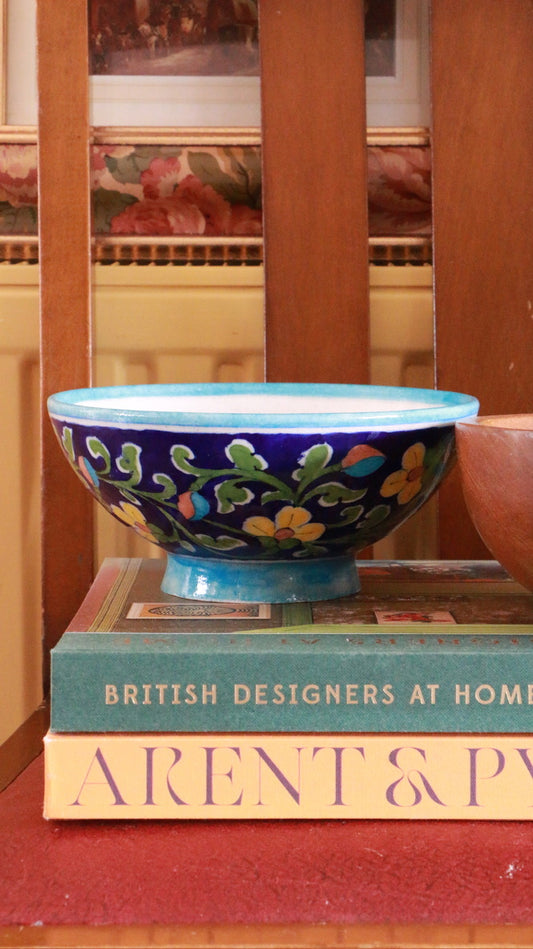 Vintage Indian Hand-Painted Ceramic Bowl