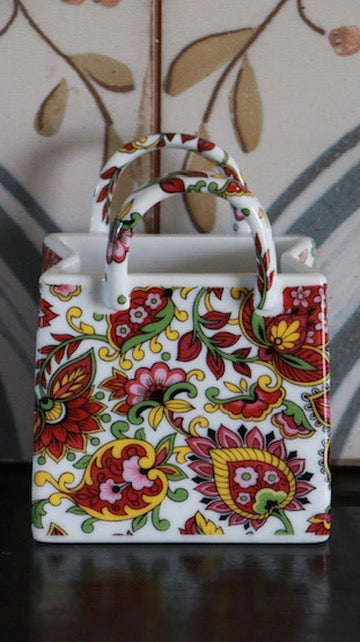 Vintage Miniature Ceramic Bag Floral Pattern