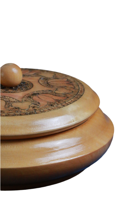 Vintage Handcrafted Wooden Trinket Box with Ornate Floral Carving