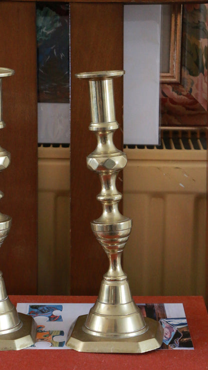 Pair of Vintage Beehive Brass Candlesticks